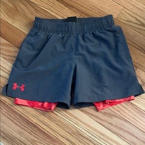 Under Armour Black and Red Double-Layer Shorts